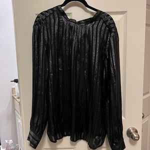 J. Crew Black Sheer Metallic Stripe Blouse